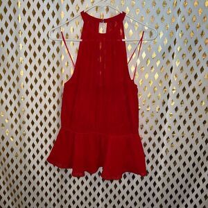 Express red sheer top backless peplum size M